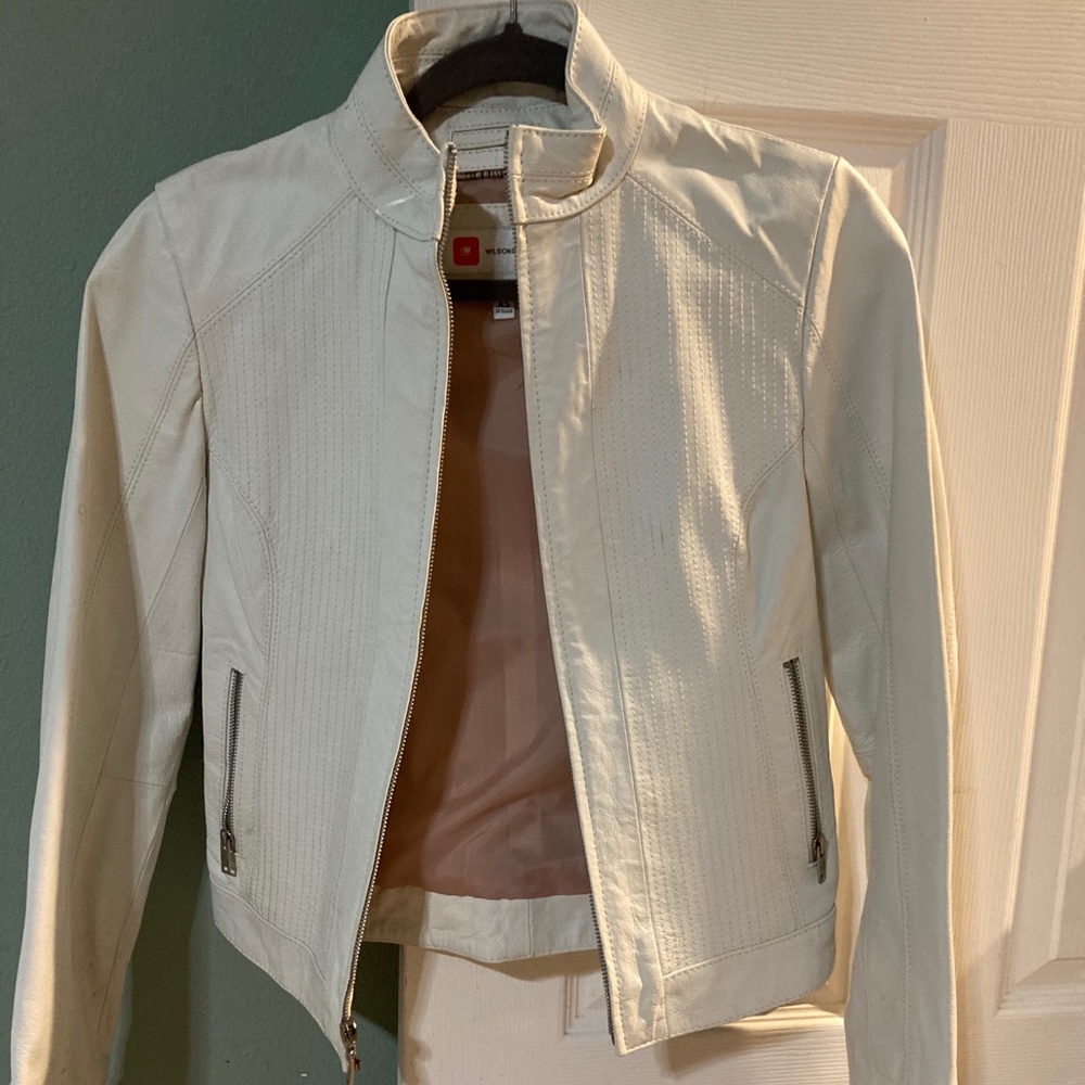 White leather biker jacket